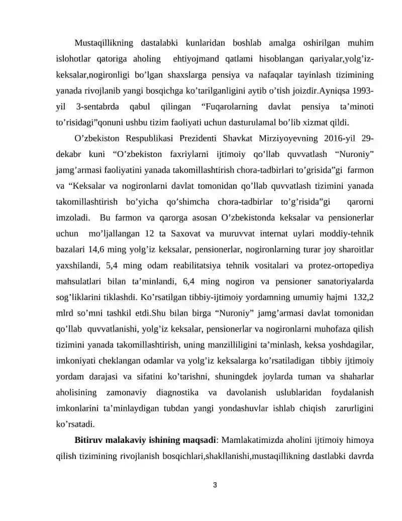 Aholini ijtimoiy himoya qilish tizimida ijtimoiy ish mutaxassisligining o’rni pensiya ta’minoti misolida 3
