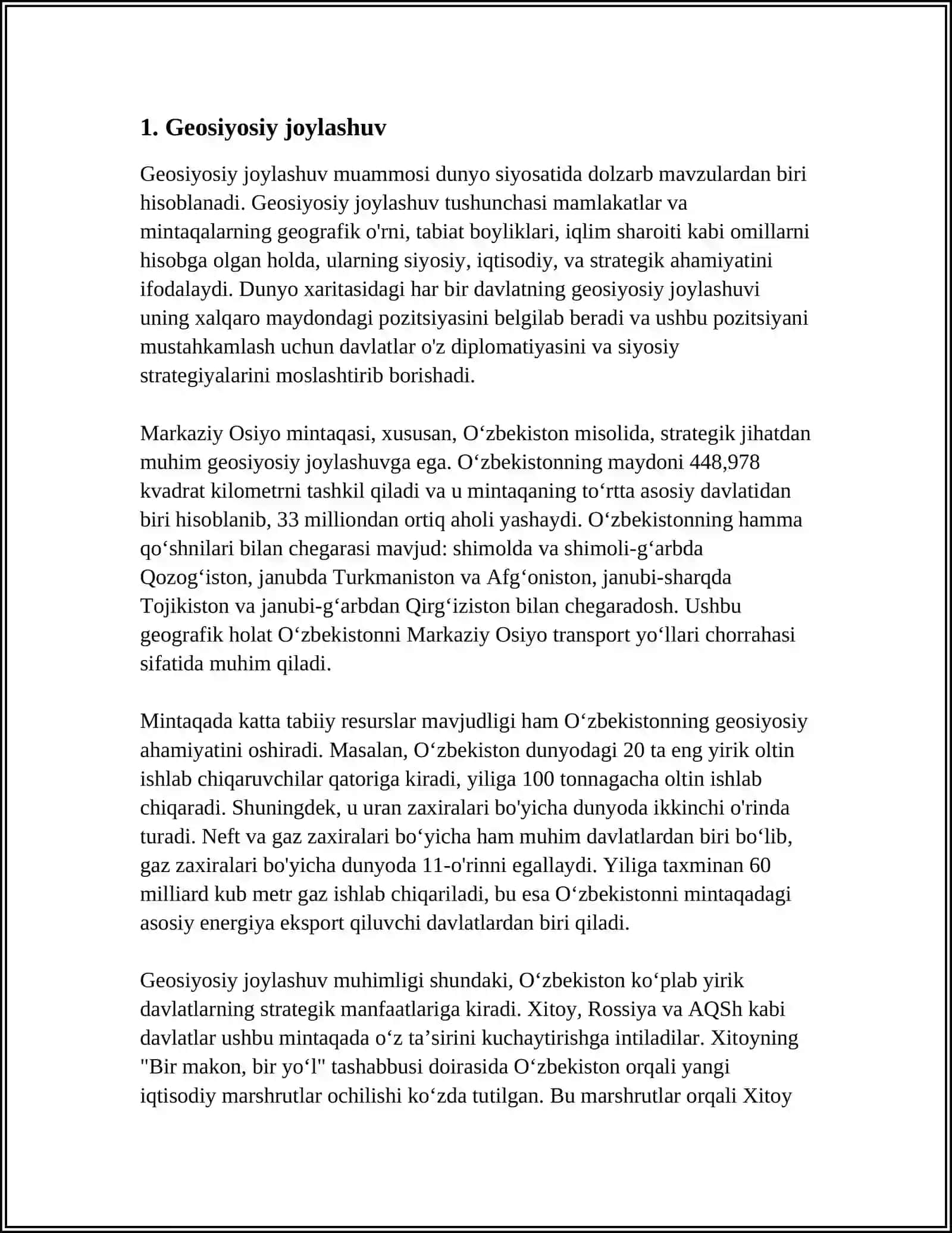 O‘ZBEKISTONNING MARKAZIY OSIYODA TINCHLIK VA BARQARORLIKNI TAʼMINLASHDAGI O‘RNI 3