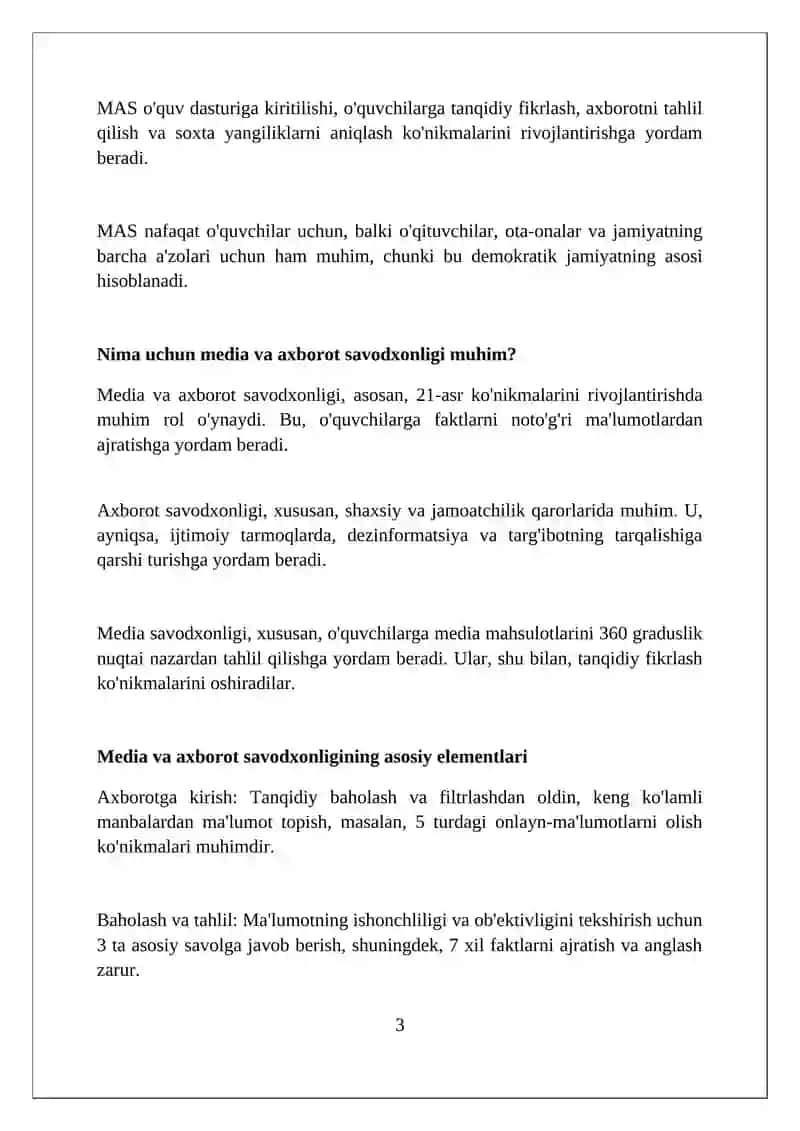 Media va axborot savodxonligi (MAS) 3
