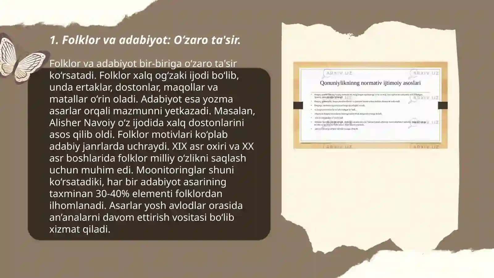 Folklor va badiiy adabiyot munosabatlari.Folklorizm tushunchasi 3