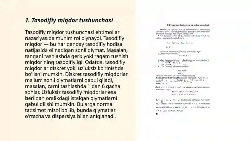 Tasodifiy miqdor taqsimoti va taqsimot funksiyasi, ularning bir-biridan kelib chiqishi 3