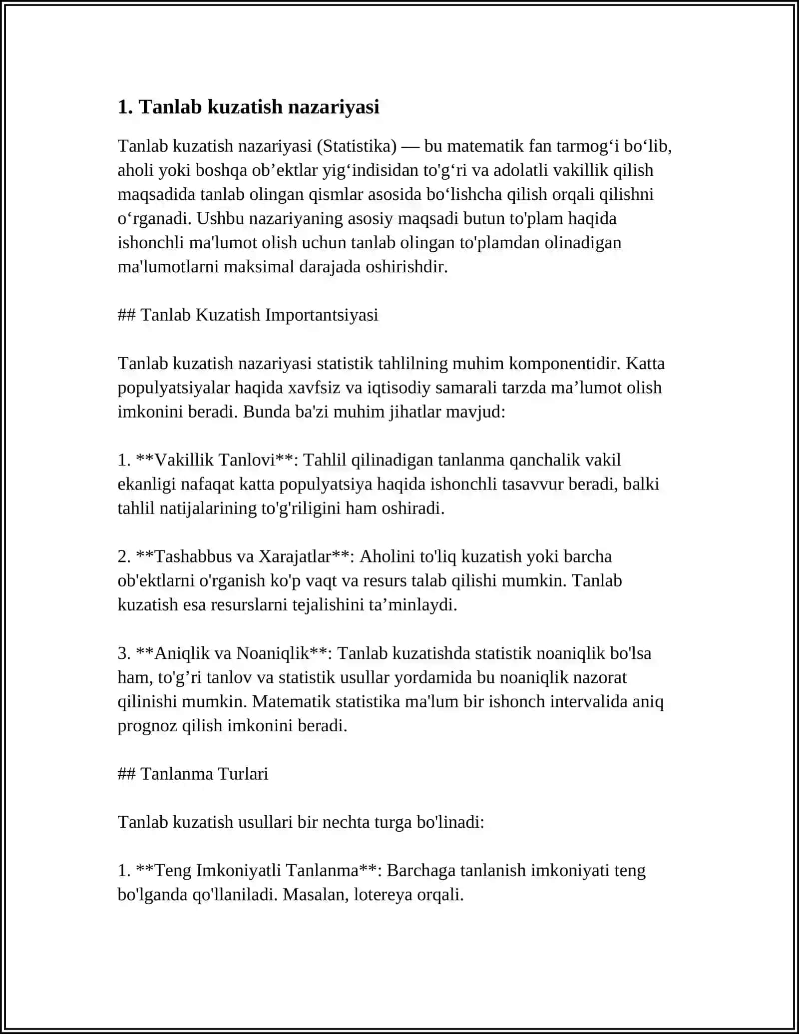 STATISTIK TADQIQOTLARDA TANLAB KUZATISHNING QOLLANILISHI 3