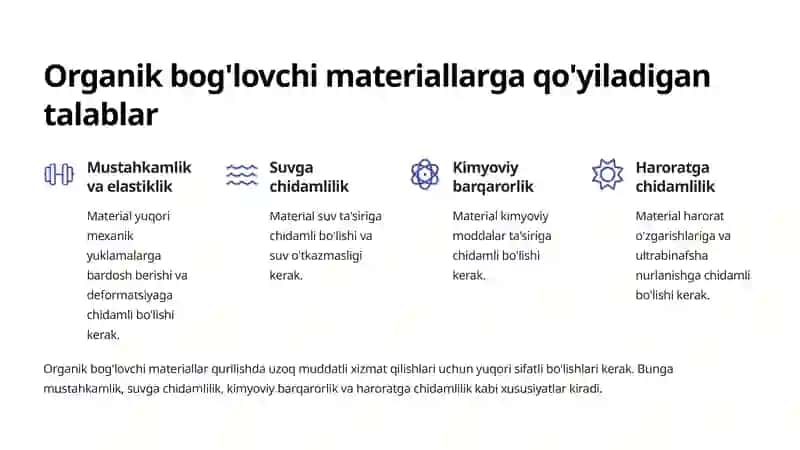 Organik bog'lovchi materiallar va ularga bo'lgan talablar 3
