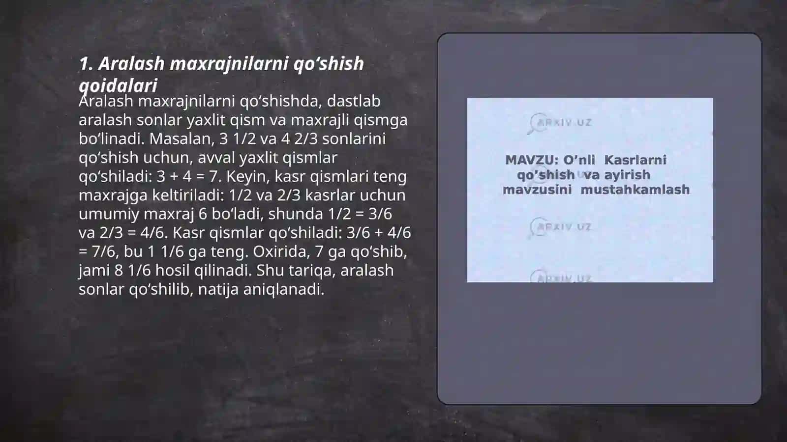 Aralash maxrajni qoʻshich va ayirish 3