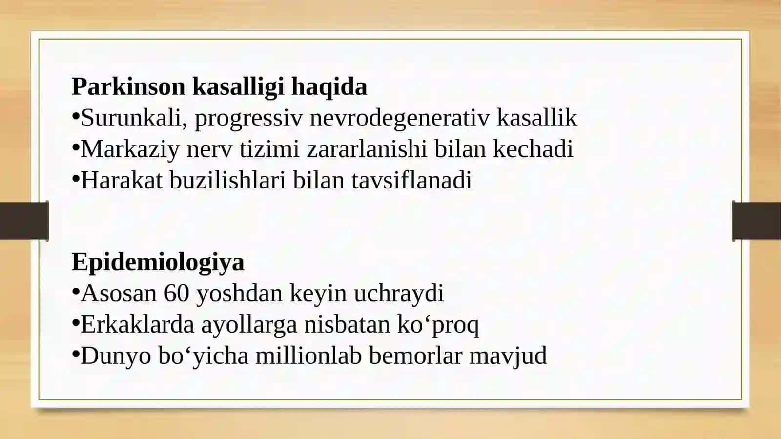 Parkinson kasalligida qo'llaniladigan dorivor siyosatlar 3