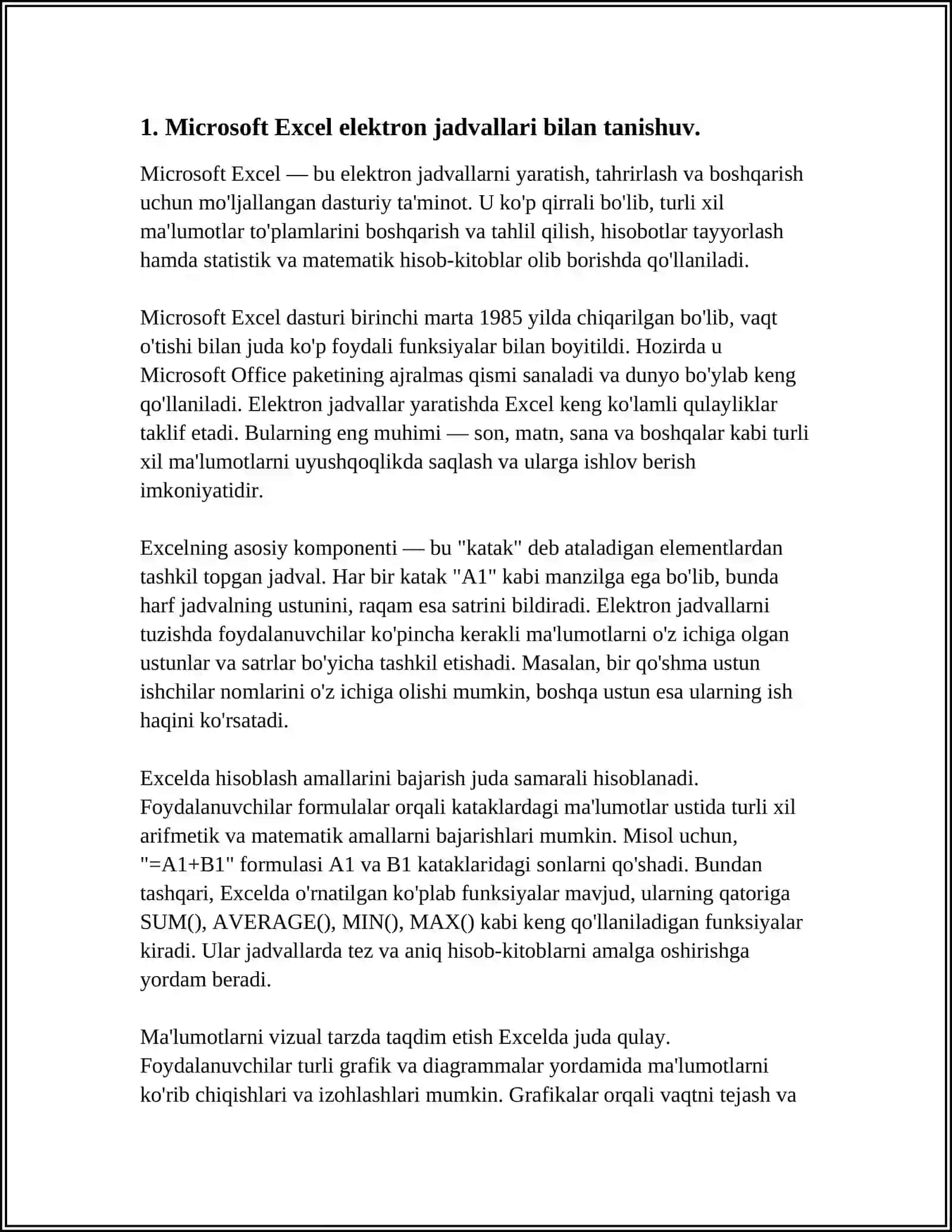 MICROSOFT EXSEL ELEKTRON JADVAL PROTSESORI VA UNING IMKONIYATLARI 3