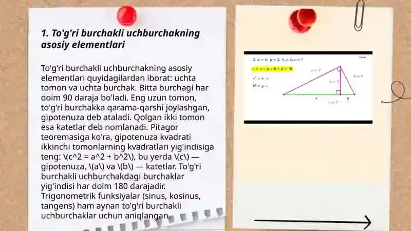To'g'ri burchakli uchburchak yechish 3