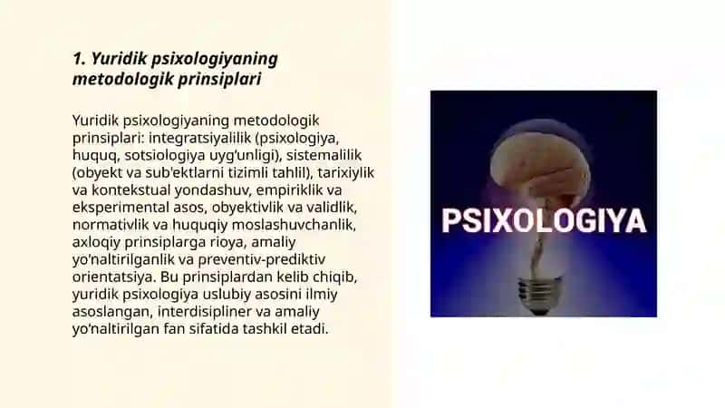 Yuridik psixologiyaning uslubiy asosini nima tashkil qiladi 3