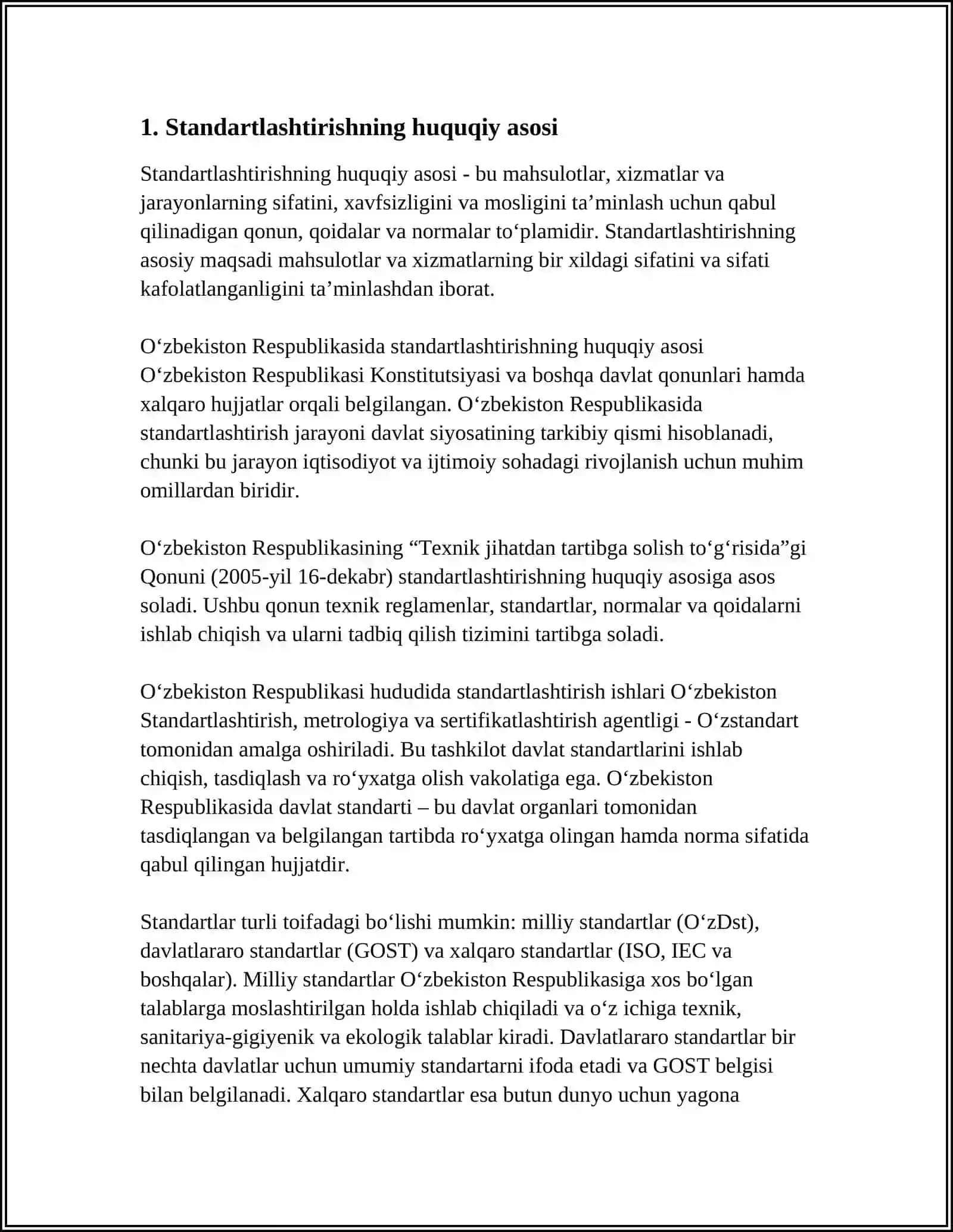 STANDARTLASHTIRISHNING DAVLAT TIZIMI, STANDARTLASHTIRISH ORGANLARI VA XIZMAT TIZIMI 3