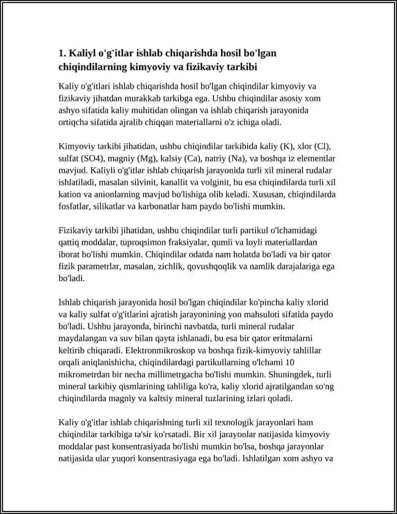 KALIYLI O'G'ITLAR ISHLAB CHIQARISHDA HOSIL BO'LGAN CHIQINDI QAYTA ISHLASH 3