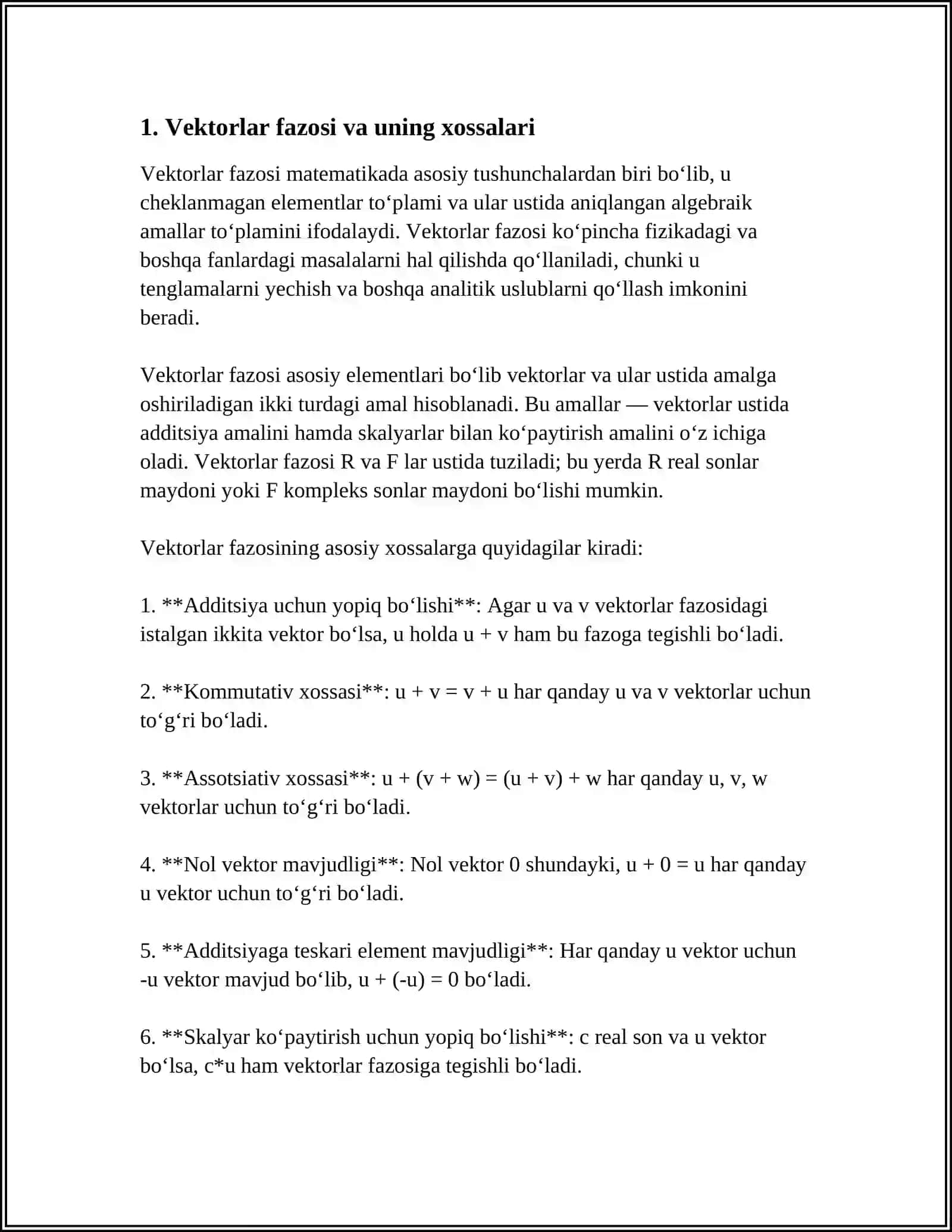 XOS VEKTORLARI BASIS TASHKIL QILUVCHI CHIZIQLI OPERATORLAR 3