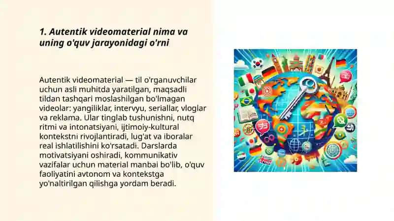 Chet tili mashğulotlarida autentik videomateriallar bilan ishlash metodikasi 3