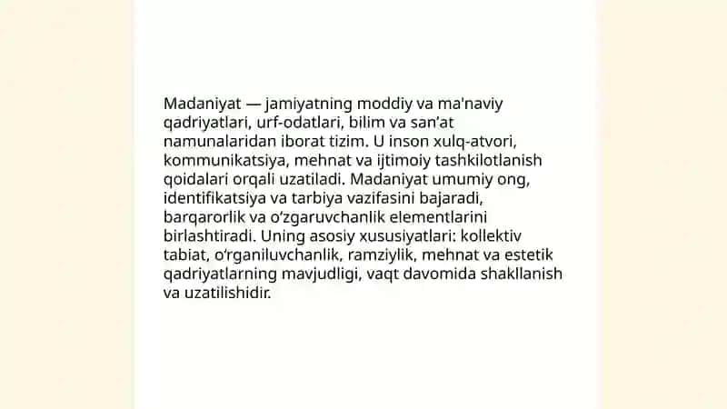 Madaniyat tushunchasi. Enkulturatsiya va sotsializatsiya. Akkulturatsiya jarayoni. Madaniyatni tavsiflash 3