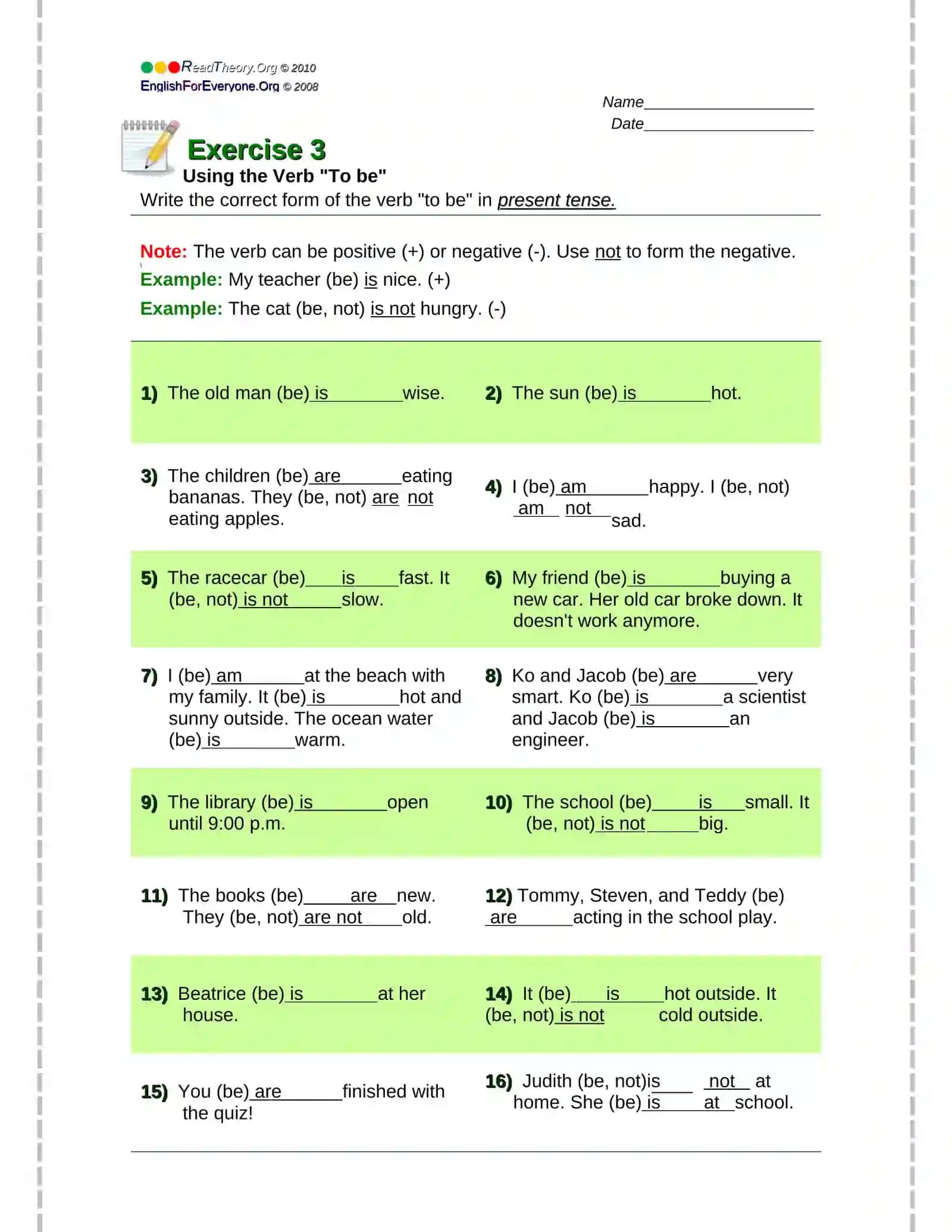 Exercise 1 Using the Verb "To be" 3