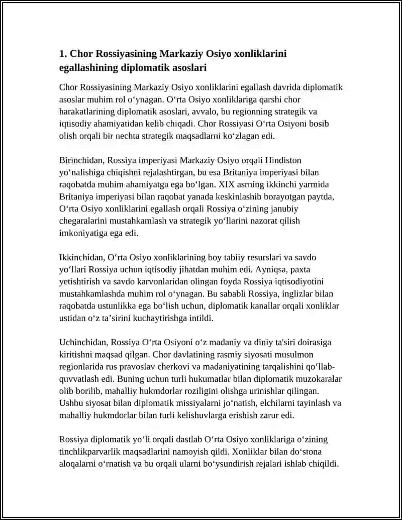 OʻRTA OSIYO XONLIKLARINI CHOR ROSSIYASI TOMONIDAN BOSIB OLINISHIGA BAGʻISHLANGAN KOʻRGAZMALARNI YOZIB CHIQISH 3