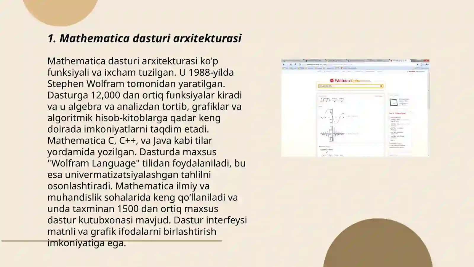 Wolfram Mathematica simulyatsiya muhiti haqida tushuncha bering 3