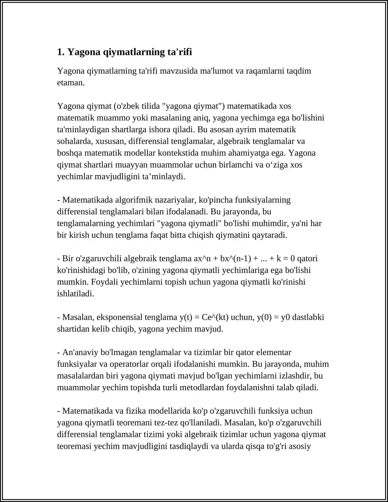 Yagona qiymatlar 3