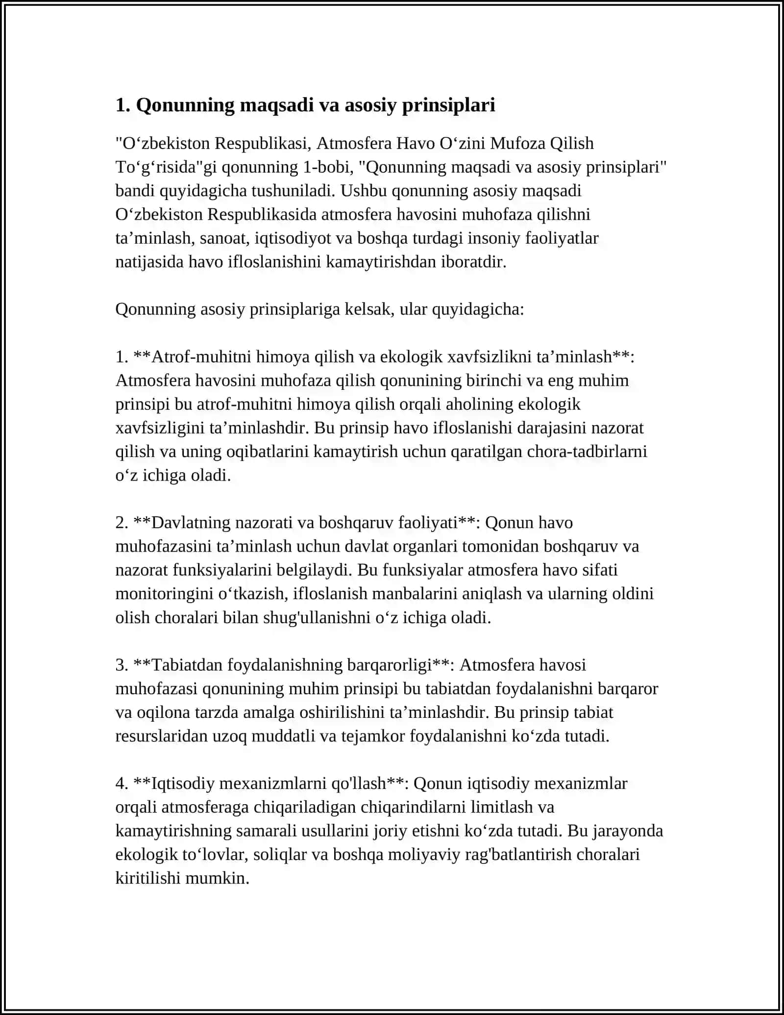 Oʻzbekiston Respublikasi, ATMOSFERA HAVOSINI MUHOFAZA QILISH TOGʻRISIDAʼʼGI QONUN 3