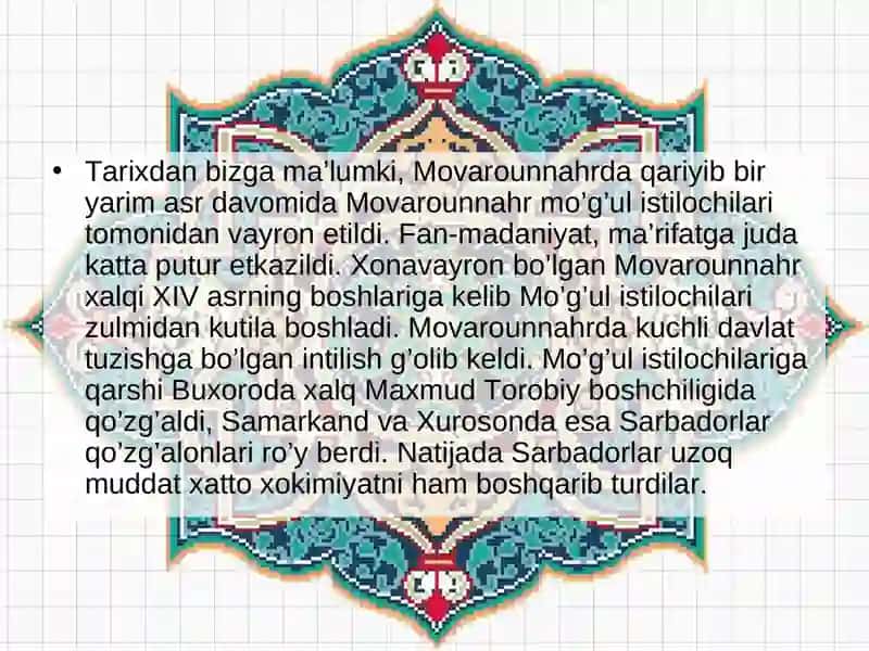 XIV - XVI asrlarda mavarounnahrda taʼlim tarbiya va pedagogik fikrlar 3