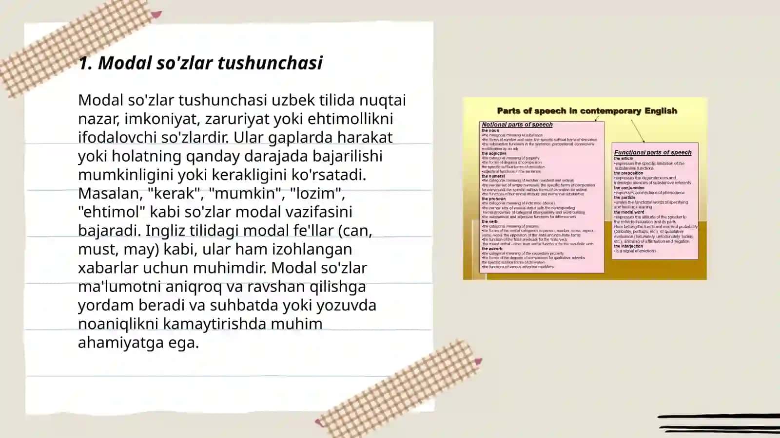 Ajinyaz nomidagi NDPI Turkiy tillar fakulteti o'zbek tili va adabiyoti yo'nalishi 2"A" guruh talabasi Xidirboyeva Mavludaning Hozirgi o'zbek adabiy tilidan taqdimoti 3