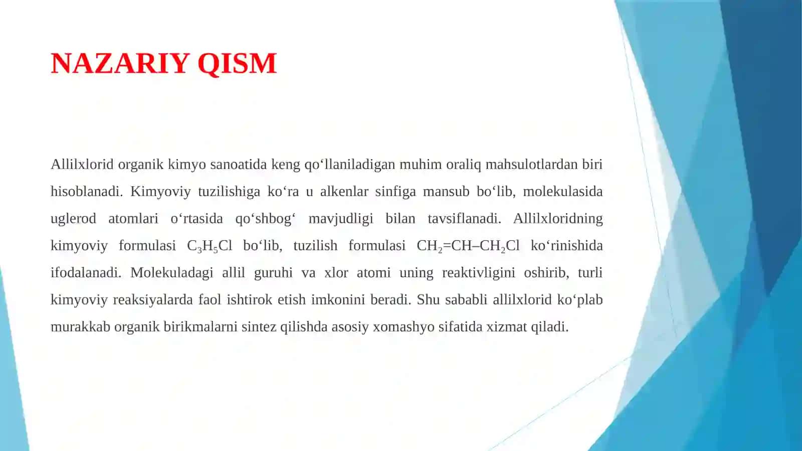 ALLILXLORID ISHLAB CHIQARISH TEXNOLOGIYASIDAGI XLORLASH REAKTORINI HISOBLASH 3