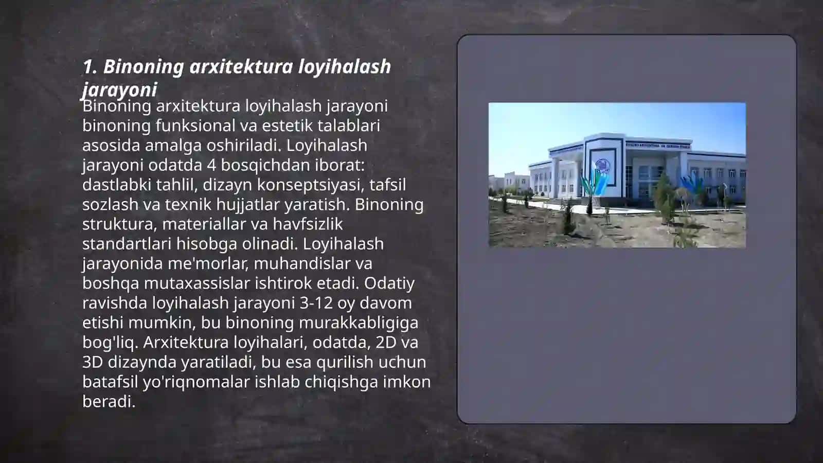 Binolarning arxitektura qurilish chizmalarini chizish hamda meyoriy adabiyotlar 3