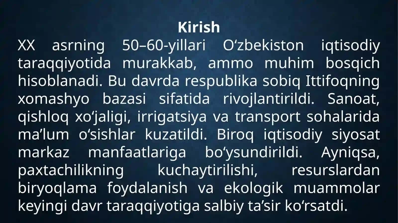 XX asr 50-60-yillarda O'zbekistonda iqtisodiy hayot 3