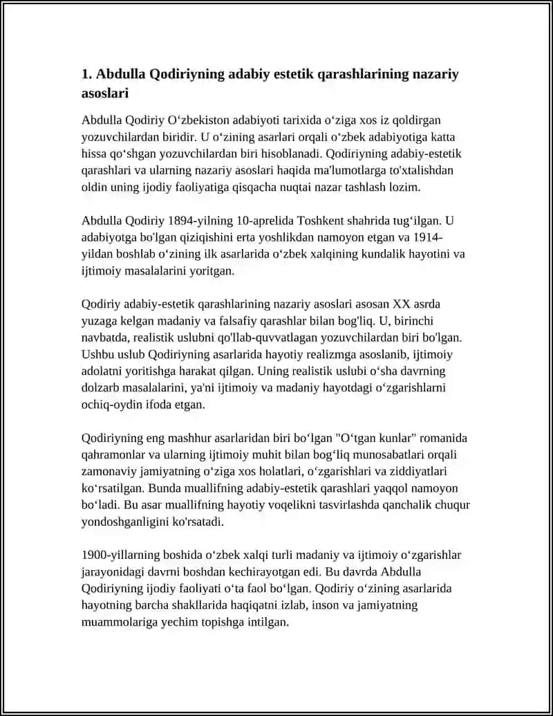 ABDULLA QODIRIYNING ADABIY ESTETIK QARASHLARI MUAYYAN IJODKORNING ADABIY TANQIDIY QARASHLARI 3