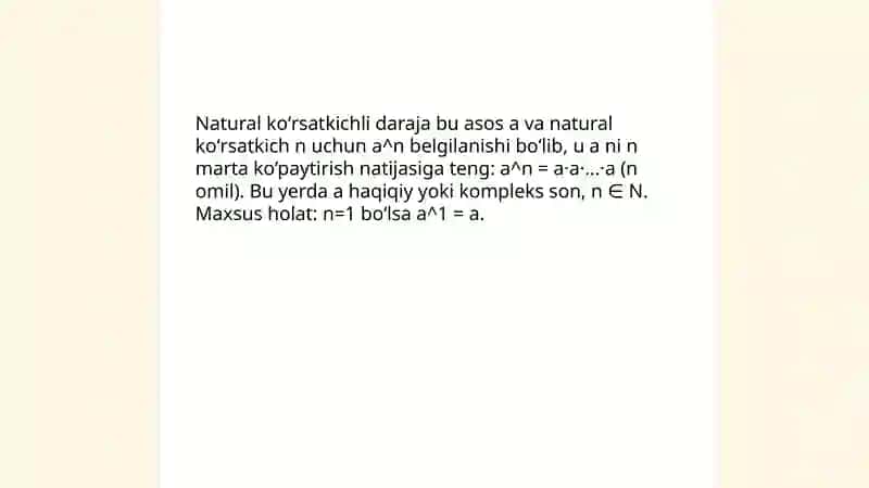 Natural koʻrsatkichli darajalar va ularning xossalari 3