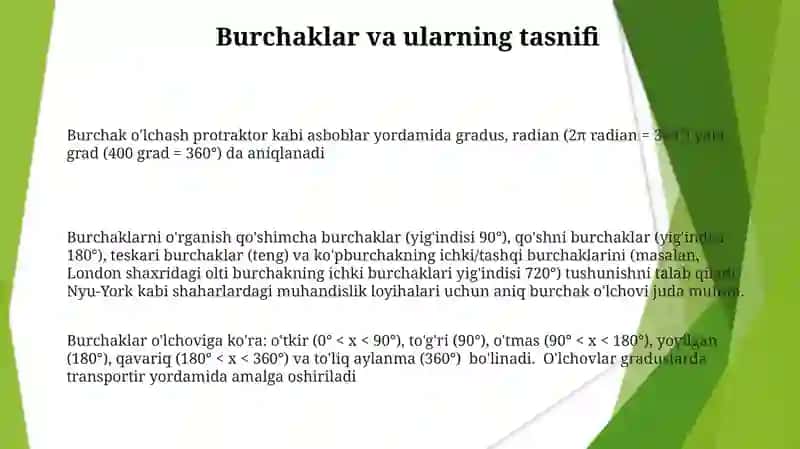 Burchak o'lchovlarining turlarini oʻrganish 3