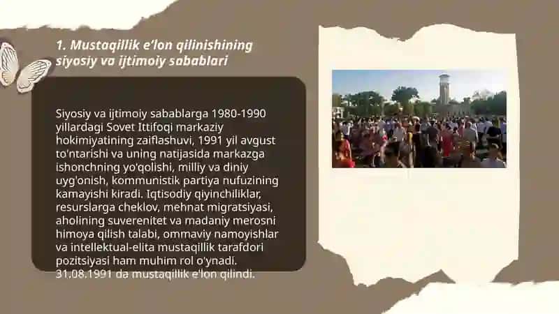 Mustaqil Oʻzbekiston Respublikasining tashkil topishi va uning tarixiy axamiyati 3