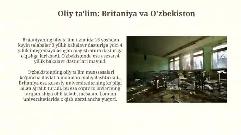 Buyuk Britaniyada ta'lim tizimi va Õzbekistondagi ta'lim shakli bilan farqlari 3