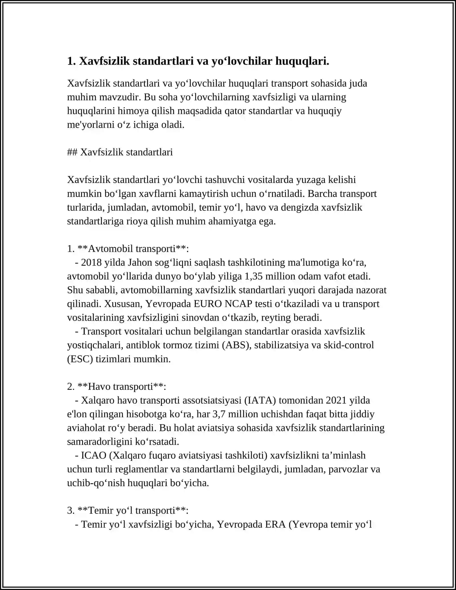 Harakat Xavfsizligi va Yo'lovchilar Huquqlari 3