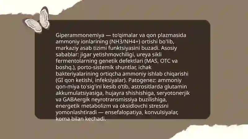 Giperammonemiya turlari, tashxis qo‘yishdagi kilinik ahamiyati 3