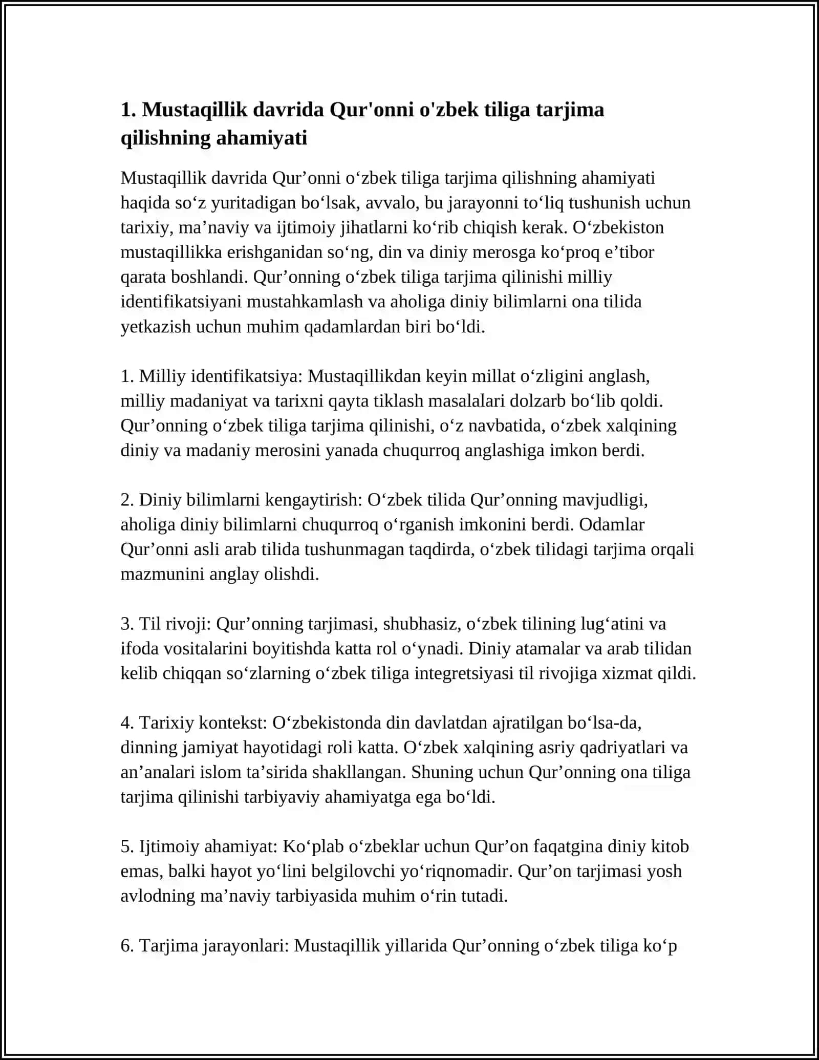MUSTAQILLIK YILLARIDA QURʼONNING OʻZBEK TILIGA TARJIMA QILINISHI VA TAFSIRLARI HAQIDA TAQDIMOT 3