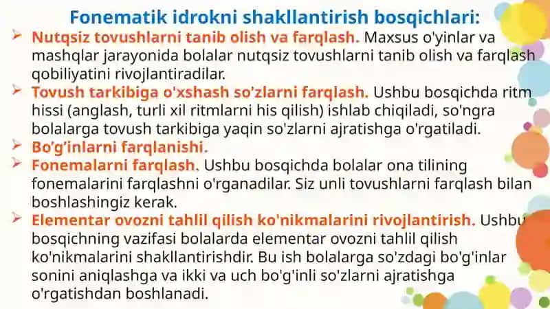 Fonematik idrok ustida ishlash uchun nutqiy material tanlash va tartibga solishga tavsif. 3