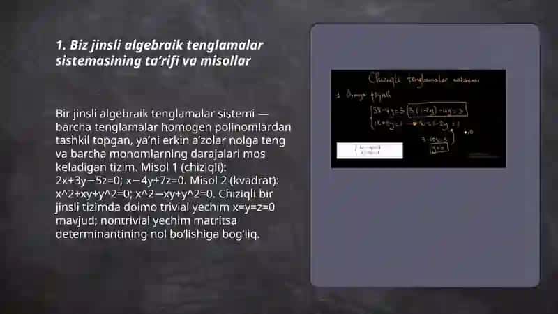 Biz jinsli algebraik tenglamalar sistemasi 3