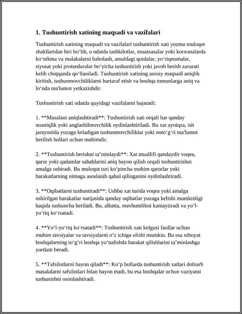TUSHUNTIRISH XATI, BILDIRISHNOMA VA XIZMAT XATINI YOZISH 3