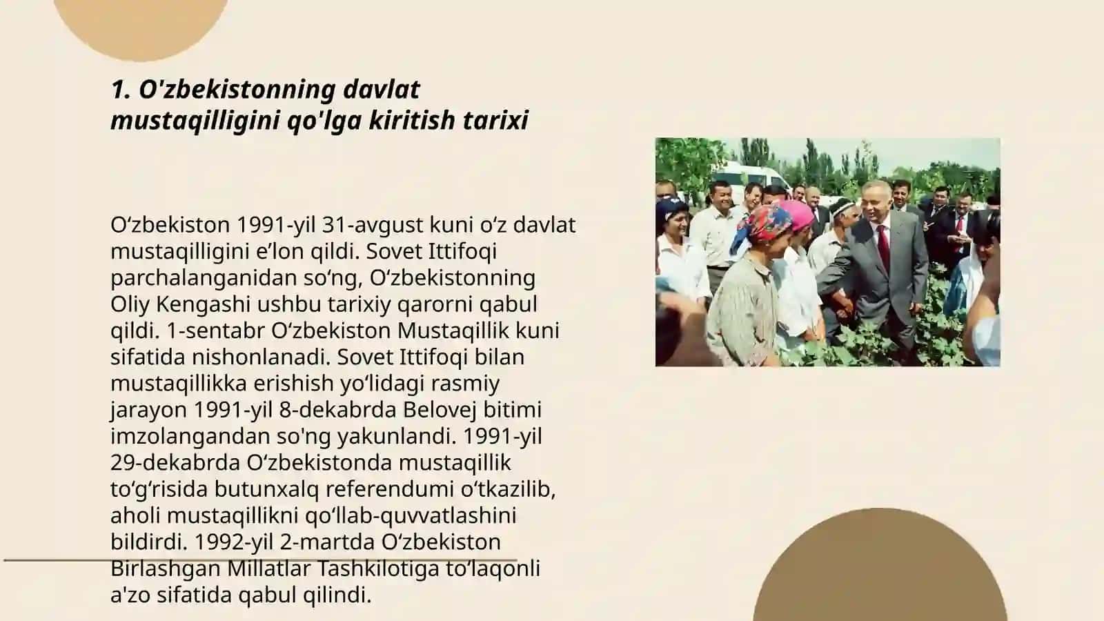 O'zbekiston davlat mustaqilligini qòlga kiritishi va uning tarixiy ahamiyati 3