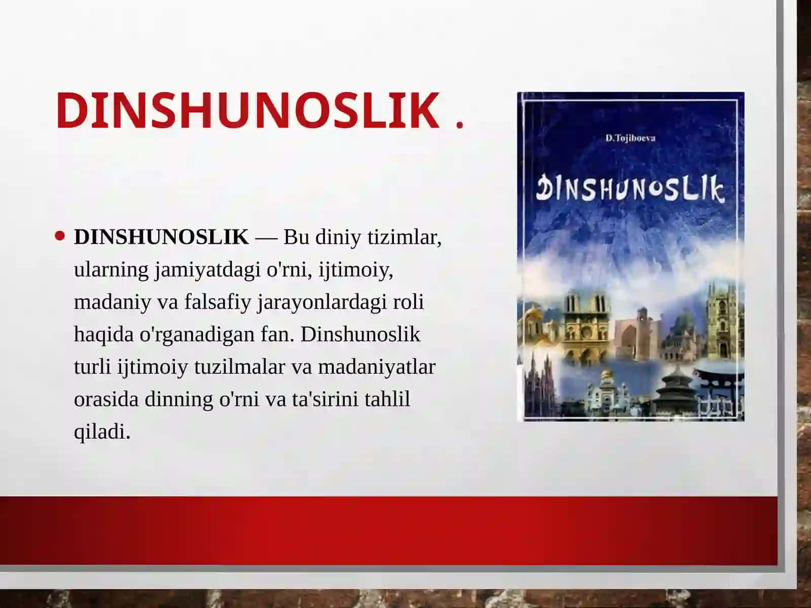 Milliy dinlar, dinshunoslik faniga kirish, zardushtiylik dini, buddaviylik dini. 3