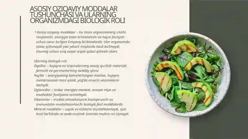 Asosiy Oziqaviy Moddalar va ularning Organizmdagi Biologik Roli 3