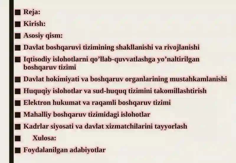 MUSTAQILLIK YILLARIDA DAVLAT BOSHQARUVI TIZIMIDA AMALGA OSHIRILGAN ISLOHOTLAR 3