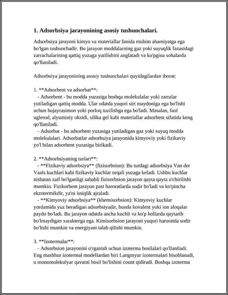 Adsorbsiya jarayonining asosiy tushunchalari 3