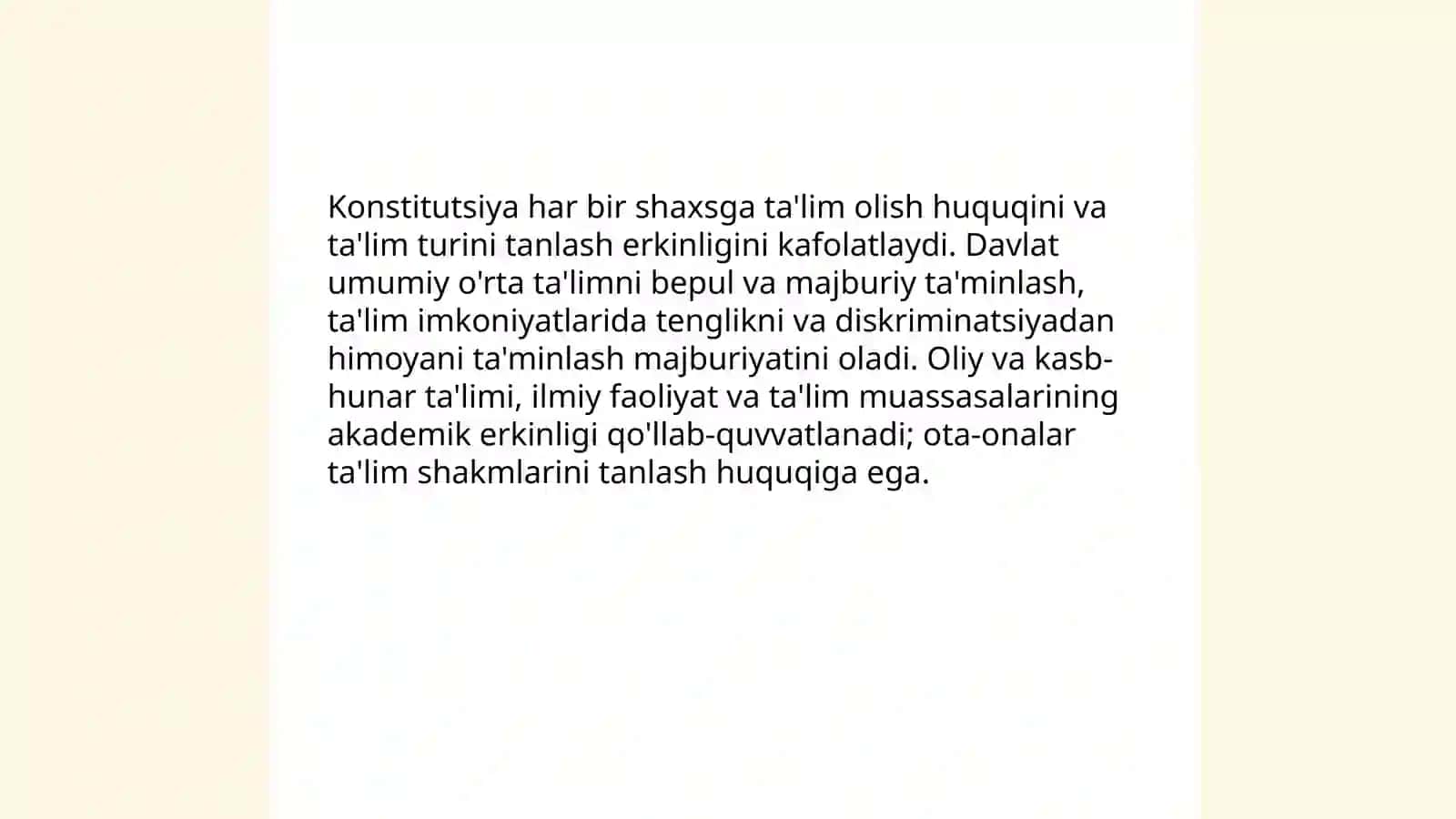 O'zbekiston Respublikasi Konstitutsiyasidagi ta'lim haqida 3