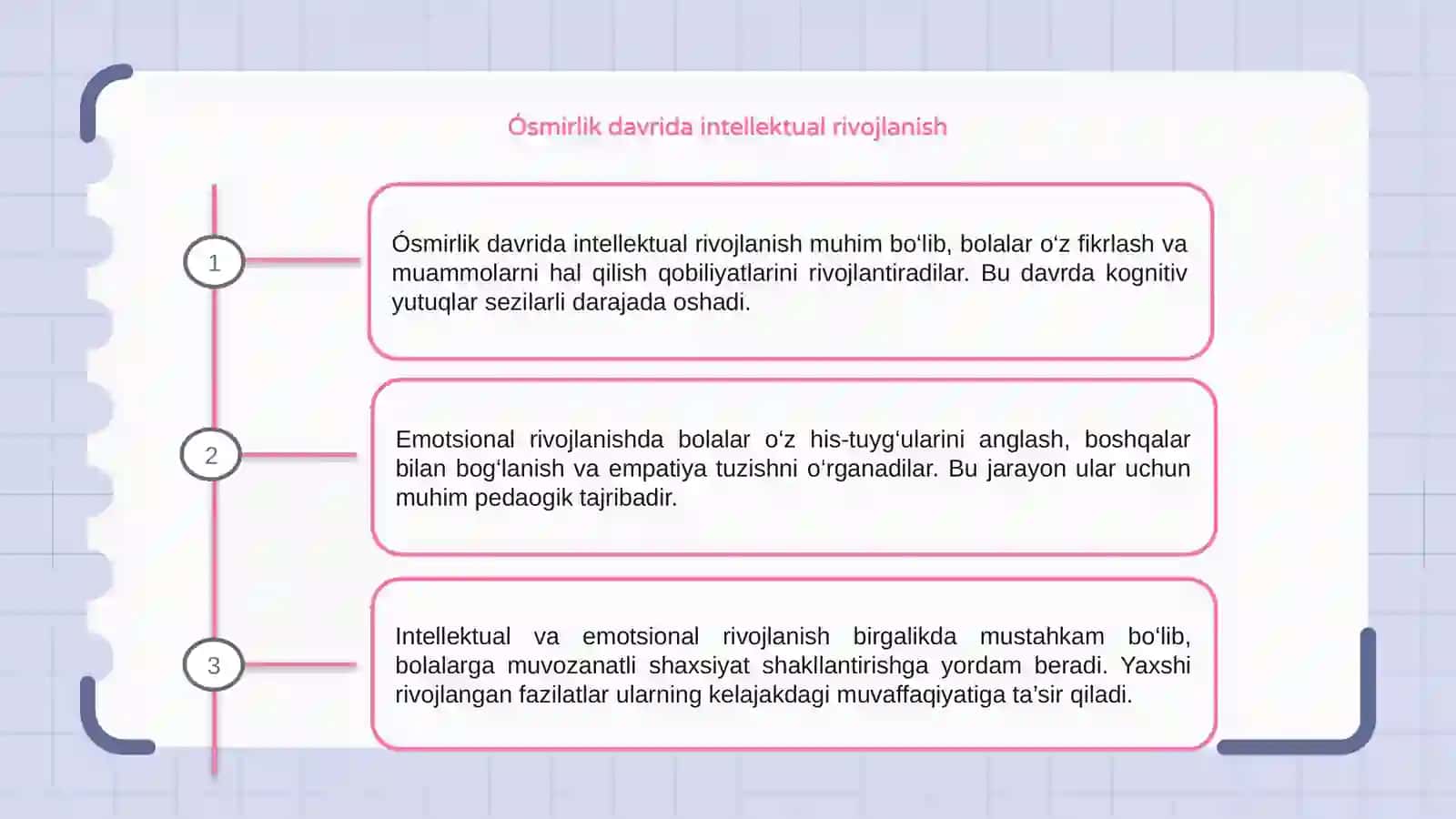 Ósmirlik davrida Intelektual va emotsional rivojlanish xususiyatlari 3
