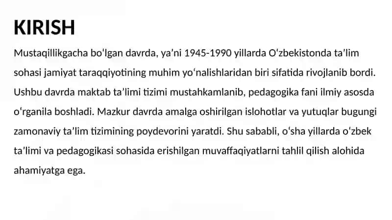 Mustaqillikgacha (1945-1990) bo’lgan yillarda O’zbekistonda  maktab va pedagogika fanining taraqqiyoti. 3
