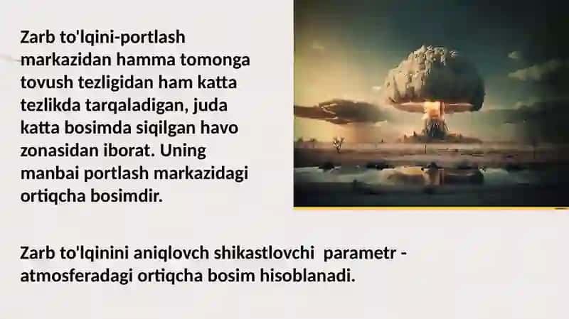 To’lqin zarbi. Jabrlnish zonalari tavsifi. Yorug’lik ajralishi. O’tuvchi nurlar. 3