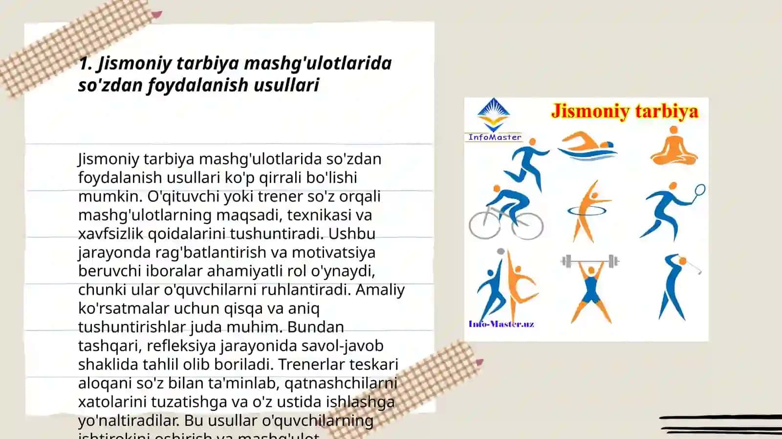 Jismoniy tarbiyaning so‘zdan foydalanish va ko'rgazmali metodlari 3