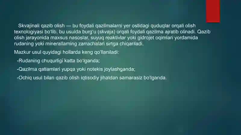 Foydali qazilmalarni skvajinali qazib olish usulining optimal parametrlarini tanlash 3