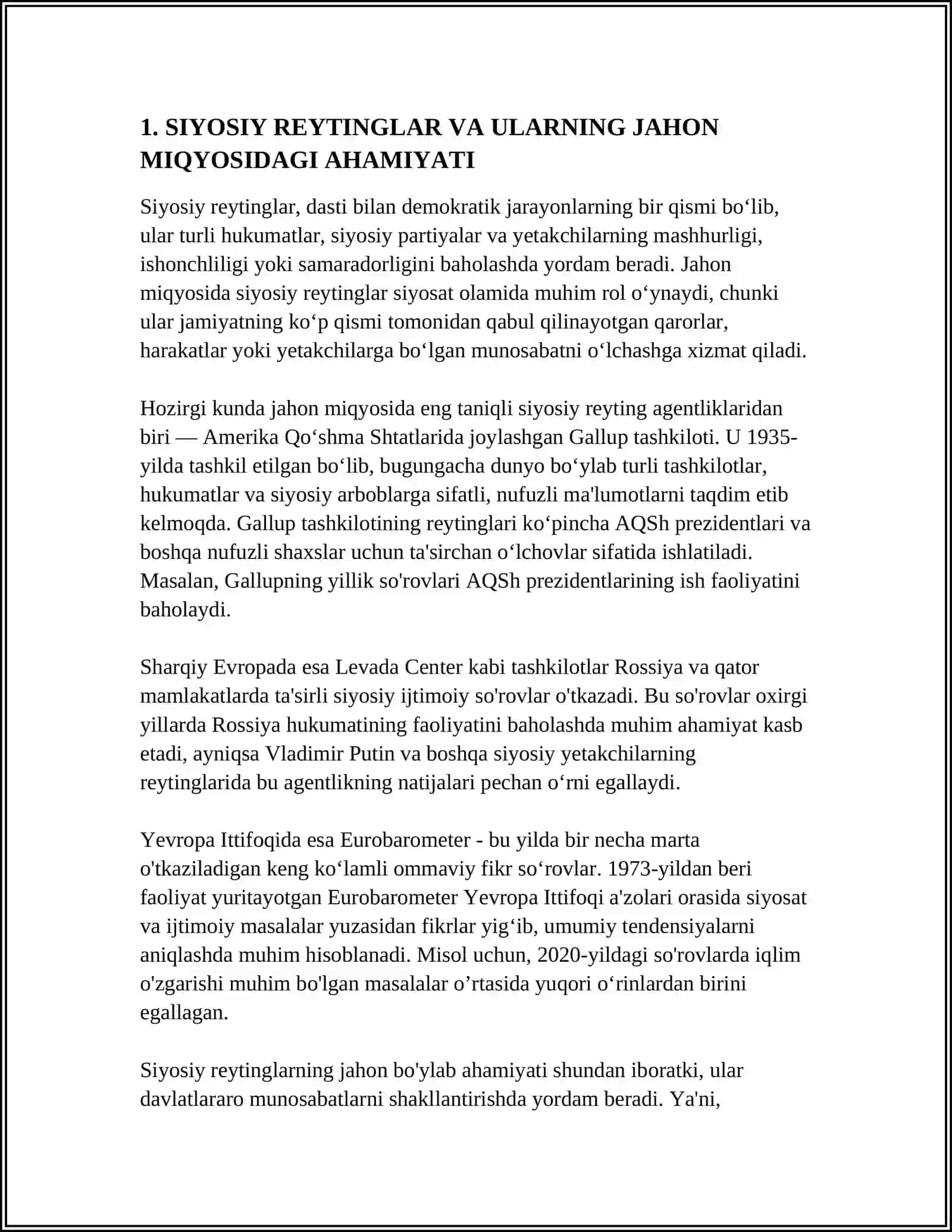 SIYOSIY-HUQUQIY SOHADAGI USTUVOR HALQARO REYTINGLAR VA ULARGA O‘ZBEKISTONNING INTEGRATSIYALASHUVI 3